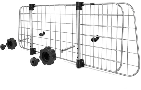Nobleza - Barrera Protectora de Coche para Perros, Rejilla Separador Perro Coche Extensible Universal Reja de Seguridad Barrera, Adecuado para Coches con Reposacabezas, 96-145 x 30 cm, Acero, Plata