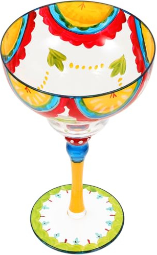 TOKIDNY Vaso de Margarita Pintado a Mano de Cristal Decorativo Copa Margarita Artística para Cócteles Copa de Vino y Bebidas Diseño Único para Fiestas y Hogar 1 Unidad Color Frutas