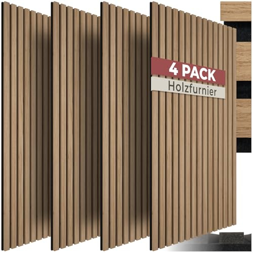 tectake® Paneles de Pared Decorativos MDF, 50 x 110 x 1,8 cm, Chapa de Madera Real, Excelente Acústica, Tejido de Fieltro y Madera, Insonorización Acústica Pared - 4 Paneles Roble