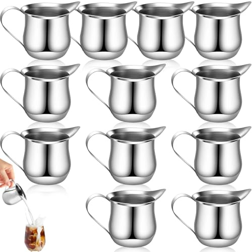 12 Pezzi Bricco Latte Mini Acciaio Inossidabile con Manico e Beccuccio, Brocca Caffè Creamers Lattiera 90ml, Tazza Schiuma Latte Mini Tin Bricco Cappuccino Piccolo Cucina per Condimenti, Succo, Salsa