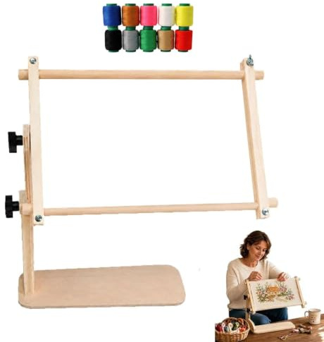 Adjustable Tabletop Embroidery Stand, Cross Stitch Frame Holder, Needlepoint Lap Rack with 360° Rotating Stable Sitting-Base Design, for Cross Stitch Needlepoint DIY Craft (L)