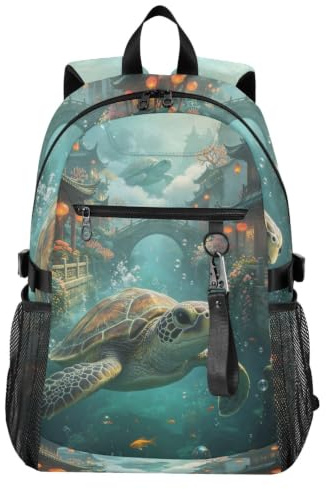 Loancwa Eastern Turtle City ryggsäck resor laptop ryggsäckar handväska för kvinnor män tonåringar flickor skolväska högskola bokväska vattentålig vardaglig dagväska