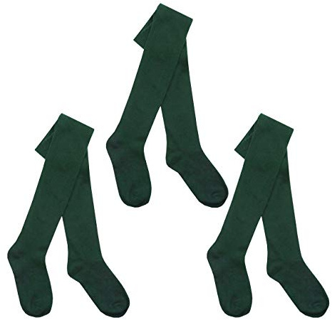 I.L.C.K Girls 3 Pairs Back To School Plain Cotton Rich Tights, Green, 9-10 Years