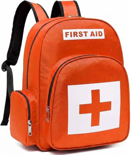 Gatycallaty First Aid Bag Empty Medical Backpack for Emergency Bags First Responder Trauma Treatment with 13 Pockets for School Outdoor Hiking Travel Field Trips Camping Daycare, Orange, Backpack