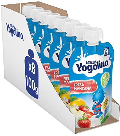 Nestlé Yogolino Lácteo infantil Fresa Manzana, Desde 6 Meses, 8 Bolsitas de 100 g