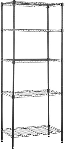 Amazon Basics 5-Shelf Narrow Storage Unit With Height Adjustable Shelves & Levelling Feet, Black, 60.1cm x 35.6cm x 152.4cm, No Wheels