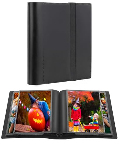 Small Photos Album Black Inner Page with Strong Elastic Band, Each Holds 64 Photos, 4x6 Mini Book Photo Pictures Album Birthday Christmas Photo Albums Wedding Anniversary (Black)