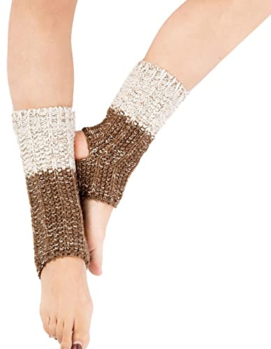 JK Home Chaussette Tricot Femme Guêtre Courte Jambière Chaude Hiver pour Sport Yoga Ballet Danse 25cm Kaki/Blanc
