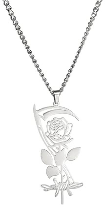 EUEAVAN Collar con colgante de rosa de guadaña de la muerte, gótico, glamour, medieval, renacentista, gargantilla personalizada, joyería elegante, 20.8*51 mm