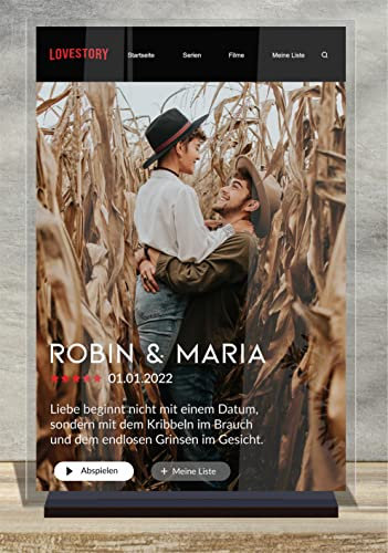 Wandbild aus Acrylglas im Netflix Design personalisiert mit deinem Foto/Bild, Text, Widmung, Geschenkidee für den Partner, Freund oder Familie, Valentinstag (Acrylglas, ab 13x19cm Aufsteller)