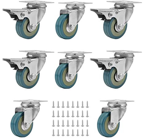 PINGEUI Lot de 8 roulettes pivotantes de 50 mm pour meubles, pivotantes à 360°, charge lourde, avec roulement à billes, 4 roulettes de frein, 4 roulettes pivotantes