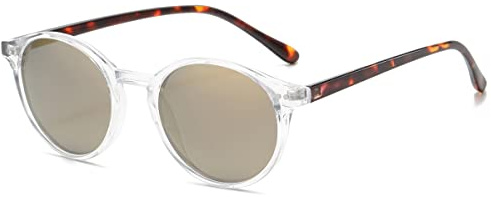 kachawoo Occhiali da sole polarizzati retrò rotondi occhiali da sole per uomini donne protezione UV trendy eyewear, Trasparente con marrone, L