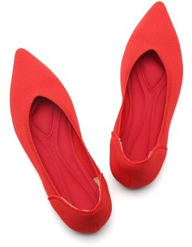 Deehuion Women's Ballet Flats Pointed Toe Comfort Softable Breathable Knit Casual Classic Dress Slip On Shoes Walking Office Low Wedge 088-hong-43