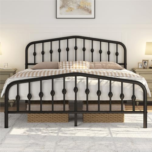 Yaheetech Struttura Letto Matrimoniale Moderno in Metallo con Testiera Rete a Doghe per Camera 160 × 200 cm