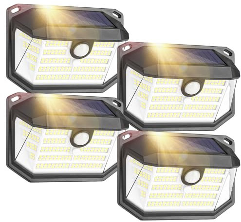 Lenlun Solar Outdoor Lights, IP65 Waterproof Lights Outdoor Garden, 230 LED Solar Motion Sensor Lights, 3 Modes PIR Wall Lights for Outside Front Door Patio Fence Yard (4 Pack)