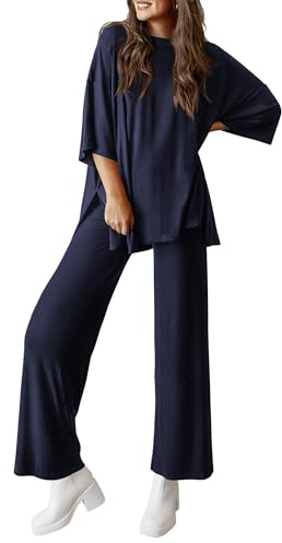 PRETTYGARDEN Two Piece Sets for Women Summer Fashion Lounge Matching Set 2026 Spring Travel Vacation Airport Outfits Clothing (Navy,X-Large)