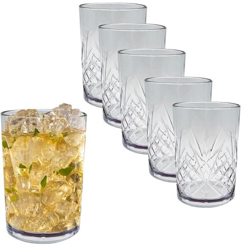 VIRSUS 6 Bicchieri Trasparenti 2851, capacità 410 cc, Modello FIRENZE, Infrangibili Riutilizzabili, lavabili in lavastoviglie, 100% Riciclabili, Unglassy, per bevande, cocktail (DOF da Long Drink)