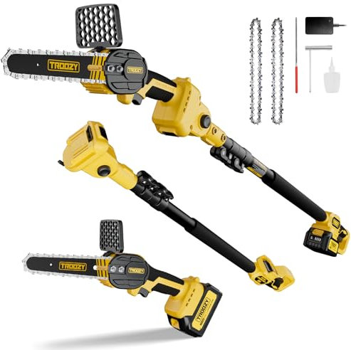 TROOZY Mini Motosierra Bateria 2-EN-1 Podadora Telescopica, Brushless, Podadora de Altura Electrica con batería 3000mAh hasta 100min, Sierra Electrica Podar Arboles (6inch, 21V, hasta 4.57m)
