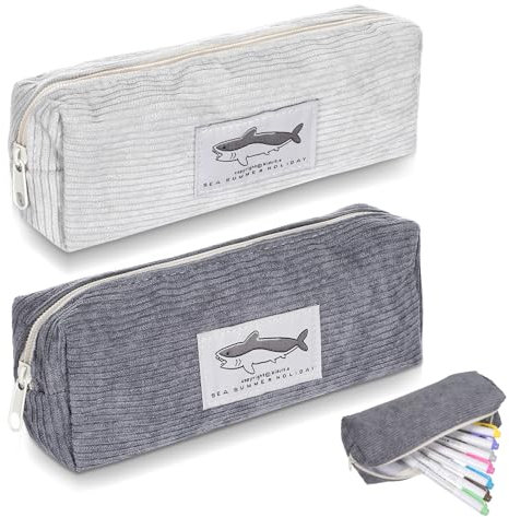 JIYIN 2 Stück Federmäppchen, Canvas Bleistift Tasche Niedliche Federtasche MäppchenTeenager Stiftemäppchen mit Reißverschluss für Jungen Mädchen Ideal für Schule Uni Büro(Dunkelgrau + Hellgrau)