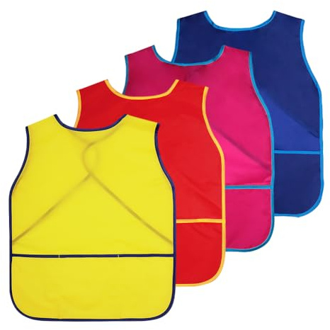 FSSTUD 4 Pcs Waterproof Kids Art Smocks Sleeveless Painting Apron Toddler Art Smock Apron with 3 Pockets