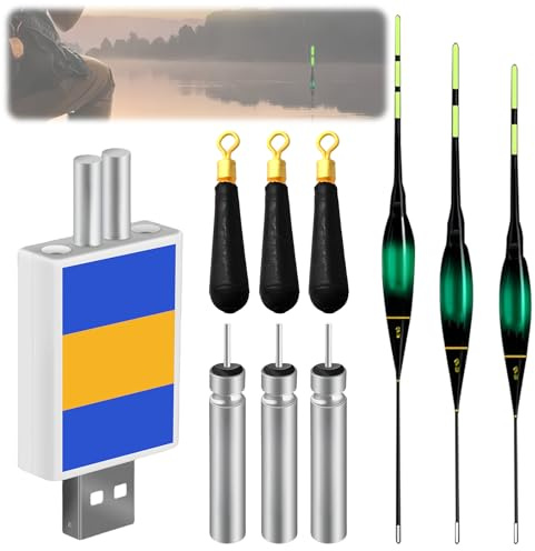 WIYETY 3 Stück Led Posen Angeln Posen Angeln Mit Gravity Sensing Und Basis,Verfärbung des Beißhakens, Angel Schwimmer Set mit USB-Ladegerät und 5 Akkus, Angelzubehör zum Angeln in Teichen und Flüssen