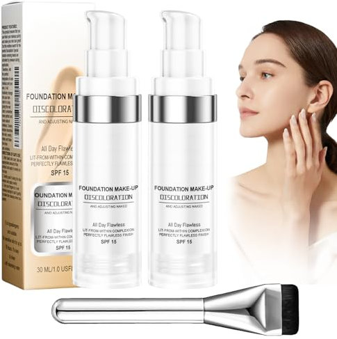 2 Stück Foundation Color Changing 30ml Farbwechselnde Foundation für Reife Haut Feuchtigkeitsspendend Changing Foundation,Concealer Grundlage,Leicht und Langanhaltend,für Jeden Hauttyp Mit 1 Pinsel