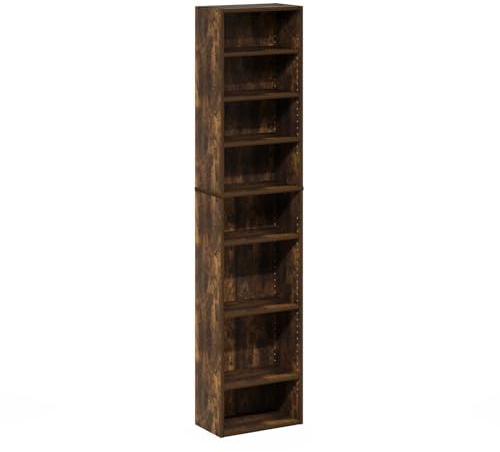 Furinno Indo DVD Shelf, 8-Tier CD Rack, Media Shelf with Adjustable Shelves, DVD Storage Cabinets for CD Bluray Game Disc, Easy Assembly, for Living Room, Home Office, Amber Pine