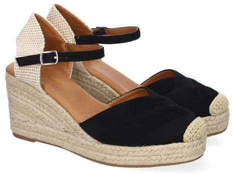 shoes&blues.es 91786 Sandalia de Cuna de Yute para Mujer, Comodo y Elegante, Diseno Moderno con Detalles de Costura en la Pala y Cierre de Hebilla, Ideales para Primavera-Verano. Negro Talla 38