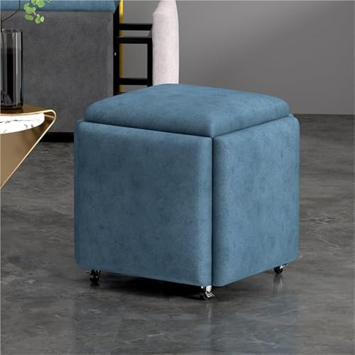 Swivel Ottoman Seat Cube with Casters - 5 in 1 Nesting Stool for Living Room, Removable Dressing Chair, Stackable Sofa Ottoman
