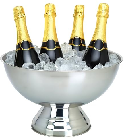 Cuenco de champán XXL de 40 cm de acero inoxidable, enfriador de botellas y champán, enfriador de bebidas, enfriador de champán, enfriador de vino, recipiente para hielo, cuenco de bolos, cuenco