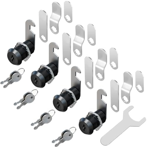 Lot de 4 serrures à cylindre pour boîte aux lettres - Noir - Serrure de meuble - Serrure à cylindre - Serrure de porte casier - Serrure de tiroir - Avec 8 clés - Toutes les clés sont identiques (30 mm