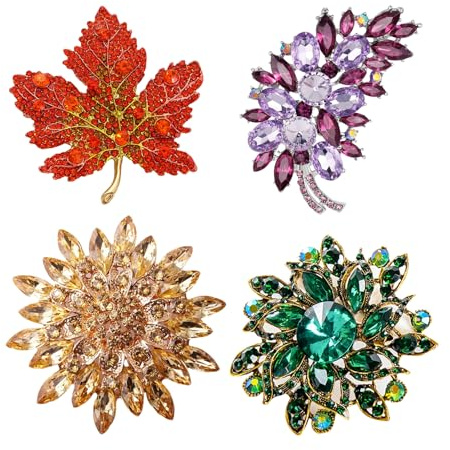 4 Pcs Colorful Rhinestone Crystal Sunflower Brooch Pin for Women Pearl Brooch Vintage Rhinestone Flower Decorative Women Dress Hat Decoration Wedding Thanksgiving Jewelry Gift