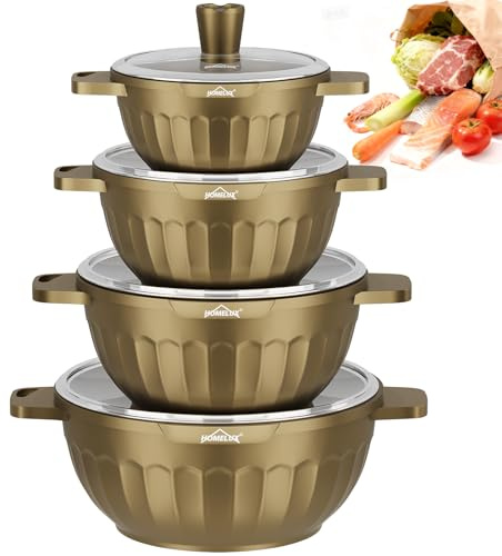 HOMELUX Induktionsgrytset 8-delat, 20/24/28/32 cm grytset med antihaftbeläggning, induktionsgrytor för alla typer av spis, PTFE/PFOA-fritt, vertikalt och brunt