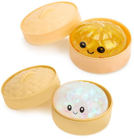 2 stycken jätte dumpling stressboll, anti-stress glitter dumpling med ångkokare fidgetleksak, anti-stress stressreducerande leksak för vuxna