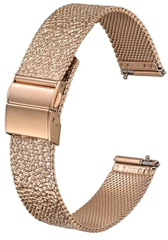 BISONSTRAP Bracelet de Montre Mesh pour Femme, 316L Acier Inoxydable Martelé, Boucle Déployante, Bracelet de Remplacement en Métal, 12mm 14mm 16mm 18mm 20mm