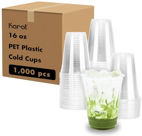 Karat [1,000 ct] 16oz Plastic Cups, Clear Disposable Cold Cup For Iced Coffee, Smoothies, and More, 98mm (C-KC16)