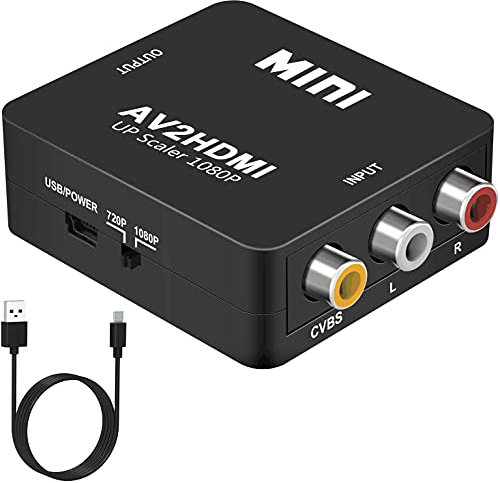 DIGITNOW!Convertisseur RCA vers HDMI,CVBS AV vers HDMI Adaptateur,Convertisseurs Vvidéo Audio avec Câble de Charge USB Support 1080P pour Snes, NES, PSP, Lecteur DVD