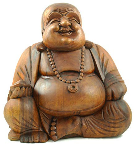 Coco Papaya Statue Bouddha Chinois Rieur en Bois sculpté 40cm