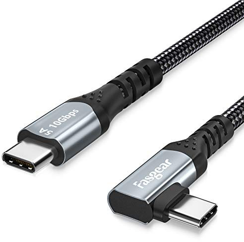 Fasgear 100W USB C zu Typ C 3.1 Gen 2 Kabel 3m, 90 Grad 5A PD mit E-Marker-Chip 4K@60Hz Videoübertragung (10 Gbit/s) Kompatibel für Link, VR-Headset, PC-Spiele, Dockingstationen Schwarz