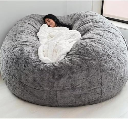 DSXH Pouf Géant Immense, Beanbag (sans Remplissage) Meubles de Salon Party Lavable Pouf Poire Fauteuil Poire Housse de-(Color：Gris Clair,Size：5.5FT)