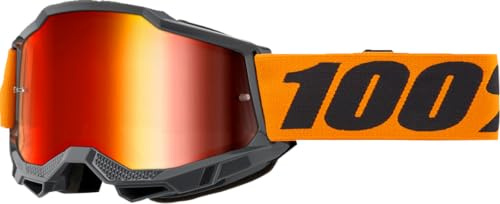 100% Accuri 2 Goggles - Eyewear for Motocross & Mountain Biking - Goggles for Dirt Bikes, Motorcycles & Bike Sports - Neon/Orange, Mirror Silver Flash Lens