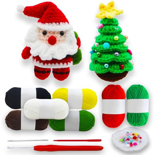 Xzyden Christmas Crochet Kit for Beginners, 2 Pack Crochet Kit with Step by Step Video Tutorials, Amigurumi Crochets Kits with Extra 40% Yarn for Crocheting, Axolotl Crochets Kits with Crochet Hooks