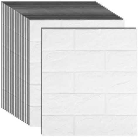 HAILM 3D-Wandpaneele für Innenwandverkleidungsdekor, Dicke 3 mm 35x38.5cm, Wasserdichter Schaum Selbstklebend, 3D Strukturierte Wandpaneele Dekorativ, Packung mit 26 Fliesen,Weiß