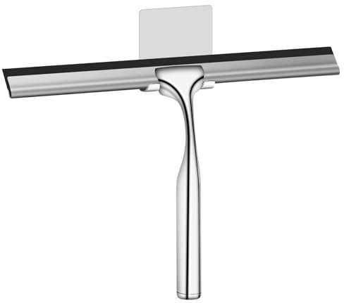 Shower Squeegee for Shower Doors, Stainless Steel Shower Screen Wiper Scraper Cleaner for Shower Glass Door Window Squeegee with Hook for Bathroom Kitchen Car Mirror Glass Window Cleaning Squeegee