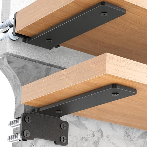 Yeabett 2 piezas de soporte de estante, soporte de estantería de 20 cm, ángulo de estante de carga pesada, capacidad de carga de 75 kg, negro
