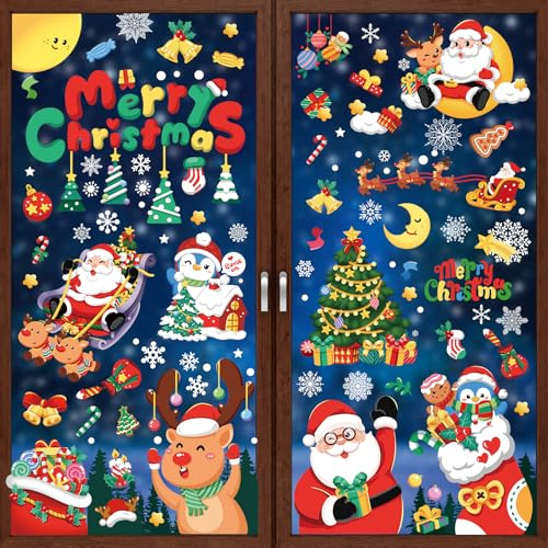 Wothfav Pegatinas Navidad para Ventanas y Cristal, 386 Piezas Reutilizables Vinilos, 9 Hojas Decorativas, Electrostáticas PVC Adornos para Casa y Hogar