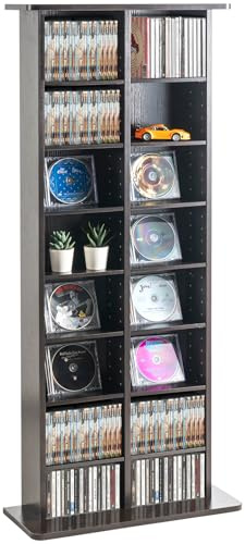 VEVOR Media Storage Cabinet, 8-Layer DVD Shelf, Adjustable CD Shelves 16 Compartments, Protects & Organizes Music, Movie, Video Games or Memorabilia Collections, Espresso