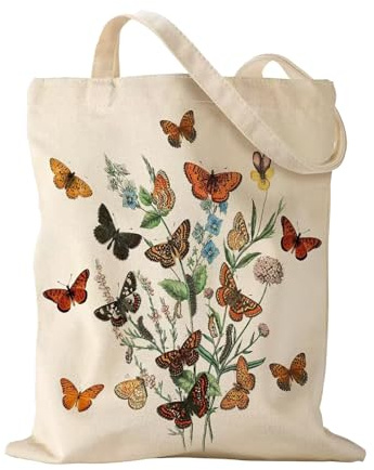 ALMLWIAJ Canvas-Tragetasche mit Blumenmuster, ästhetische Stoff-Einkaufstasche mit Innentasche, Tragetasche für Damen, Geschenk für Yoga-Frauen, Freundinnen, Mütter, zum Geburtstag, 35 x 38 cm