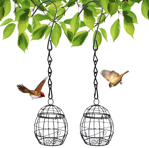 Comedero para pájaros de bola gorda, 2 piezas de soporte de metal negro para pájaros con ganchos en forma de S, comederos de pájaros, estación colgante para jardín al aire libre, vida silvestre