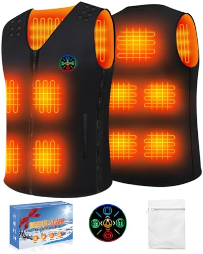 Heated Vest 3 Levels 9 Heating Zones Heated jacket For Men Women Upgraded 2 USB Interfaces Adjustable Size Smooth Fabric Winter Electric Jacket for Outdoor Camping Riding (Power Bank Not Included)